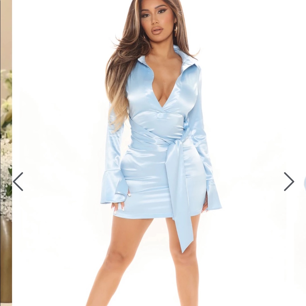 Blue Step up satin mini dress(fashion nova )